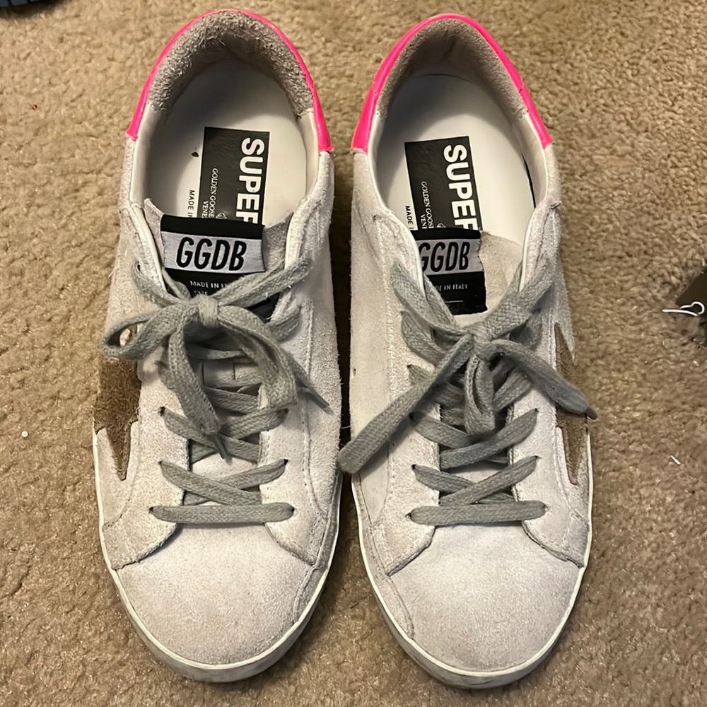 Golden Goose Gray and Pink Sneakers